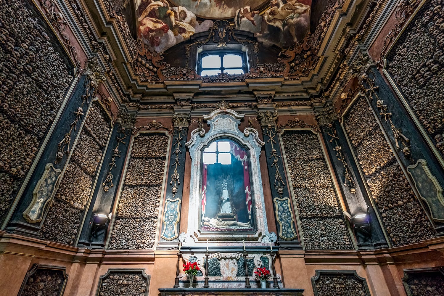 San Bernardino alle Ossa is a church in Milan, known for its ossuary, decorated with human skulls and bones