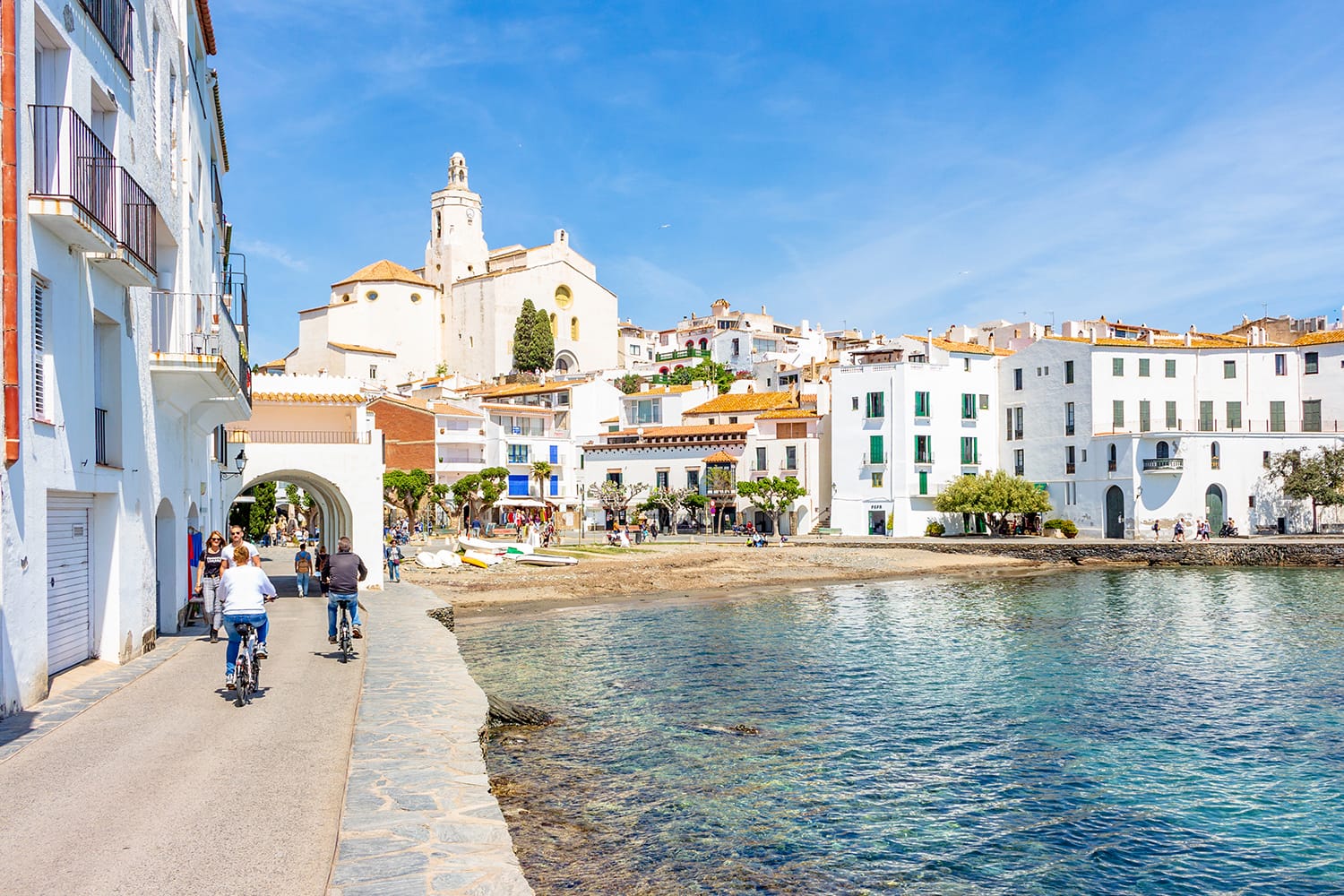 View of the church of Santa Maria presiding over Cadaques, Catalonia, Spain