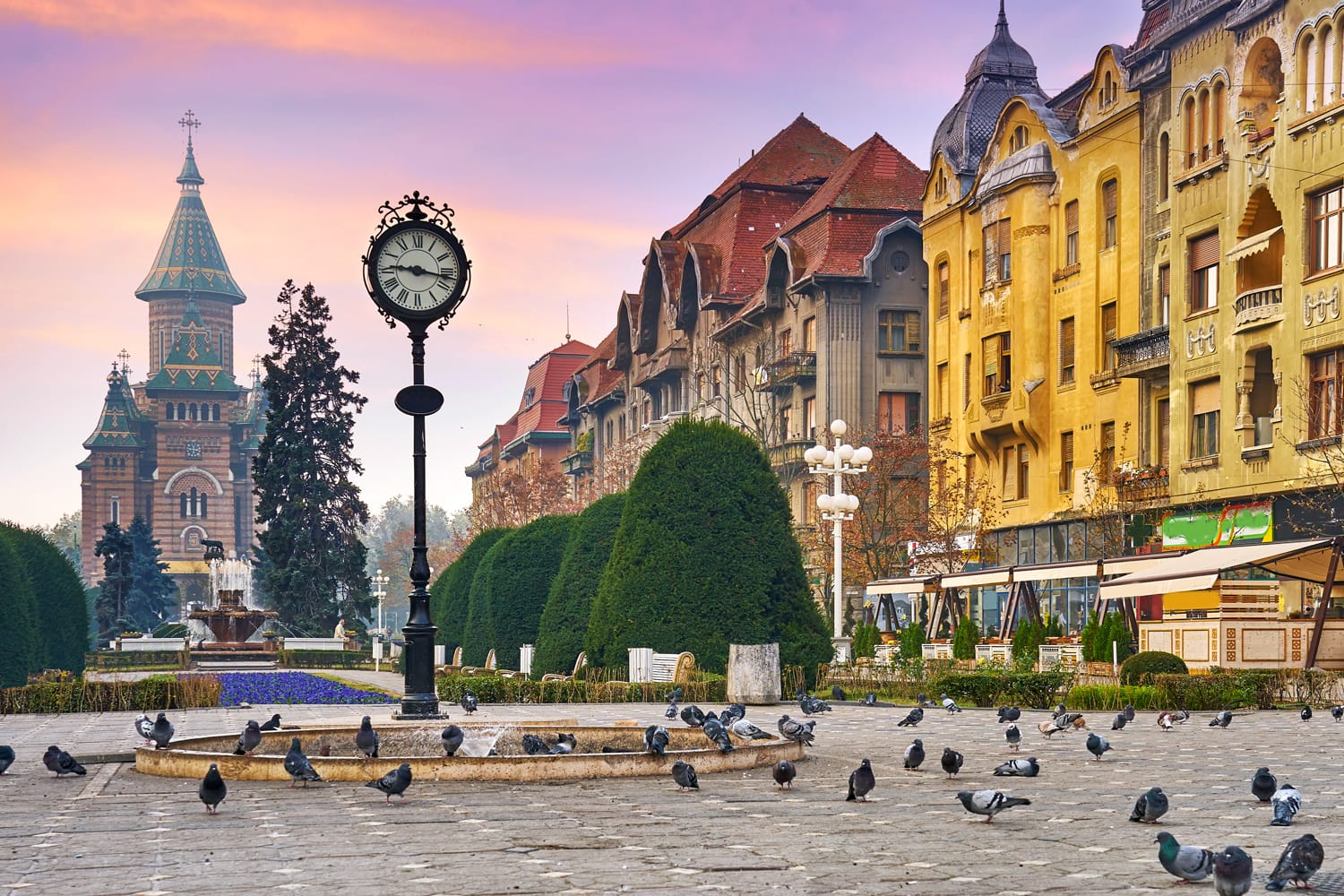 City Clock and Orthodox Cathedral, Victory Square, Timisoara, Romania