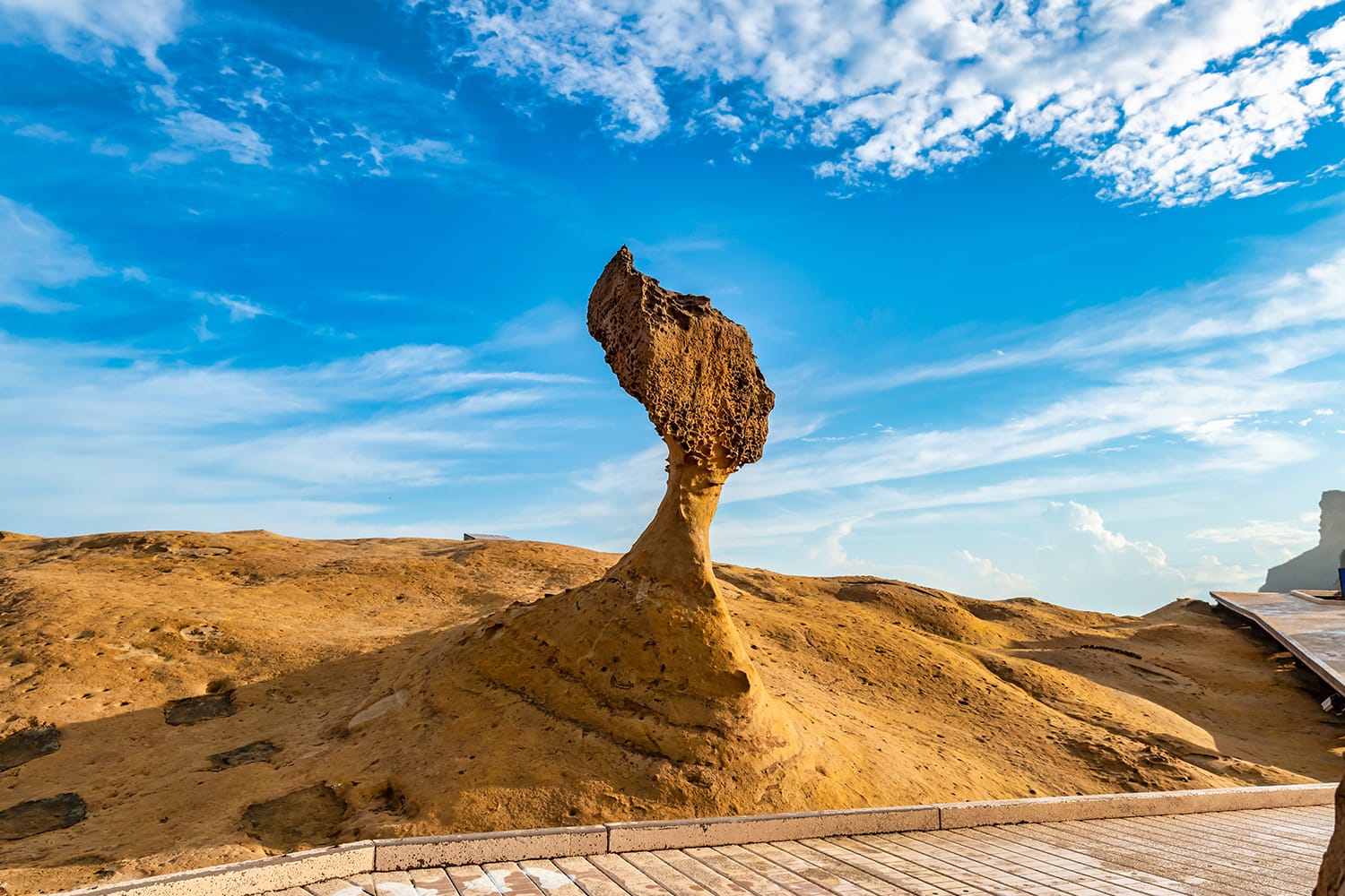 Rocks that are eroded by nature present the shape of the Queen's head. Yehliu Geological Park, Taiwan