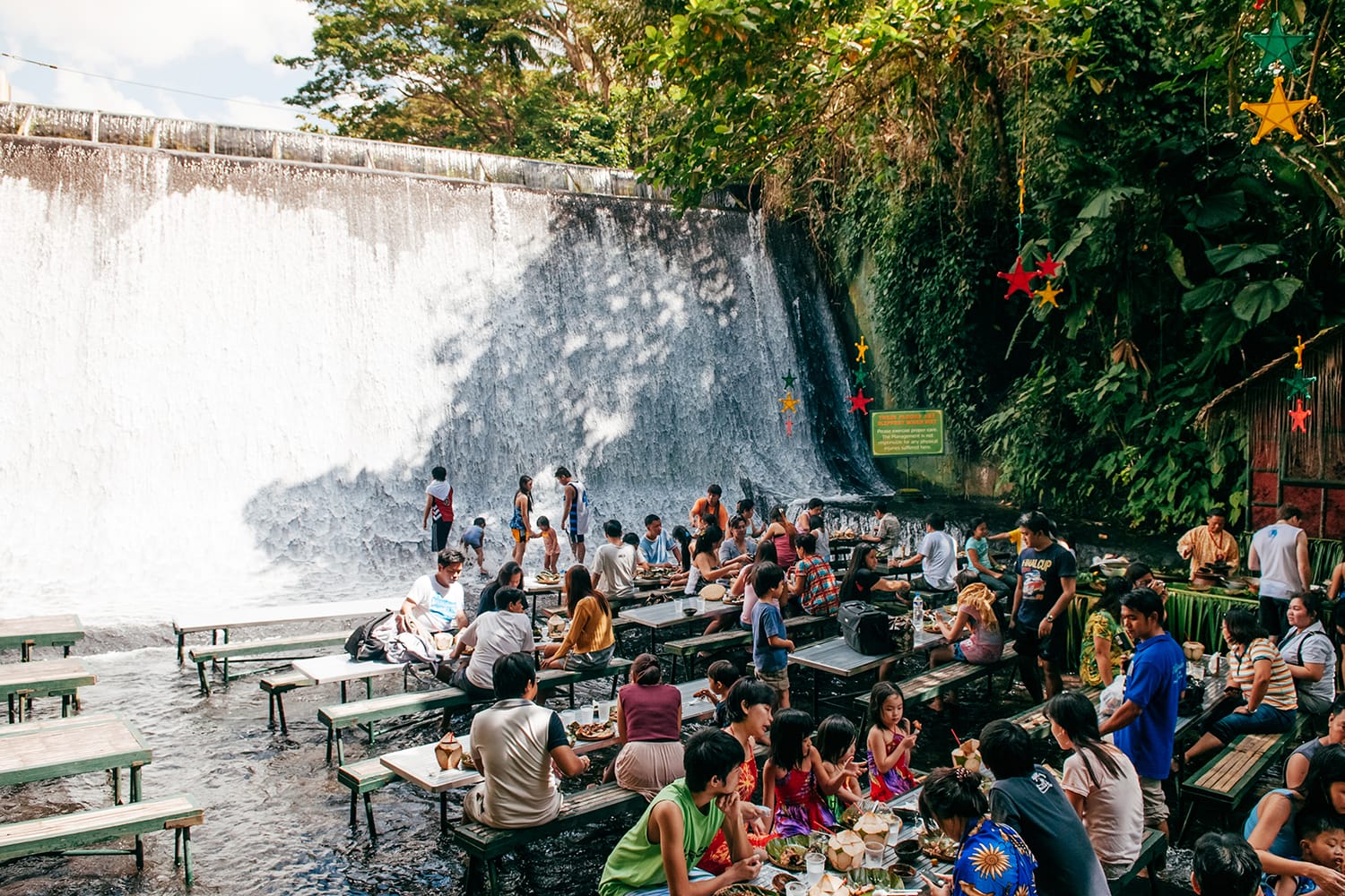 Restaurant in waterfall in Villa Escudero, San Pablo, Philippines