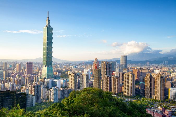 Skyline of Xinyi District in downtown Taipei, Taiwan