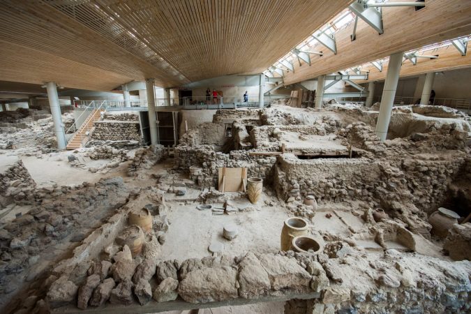 Akrotiri is an archaeological site from the Minoan Bronze Age on the Greek island of Santorini, Greece