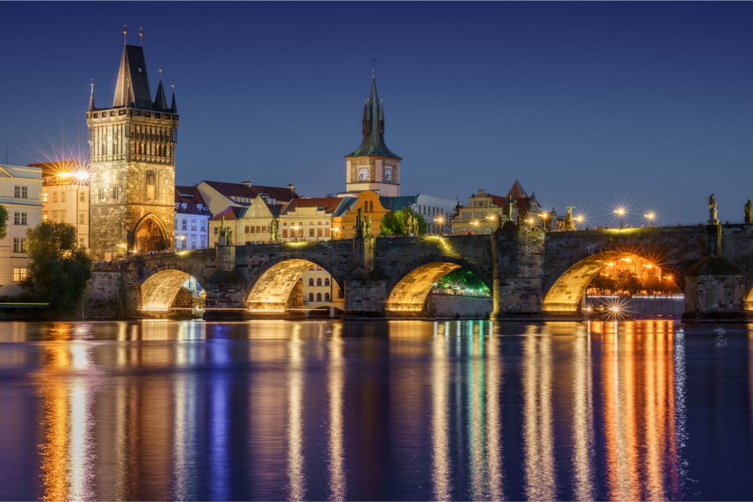 Night view on Charles bridge, Prague, Czech Republic