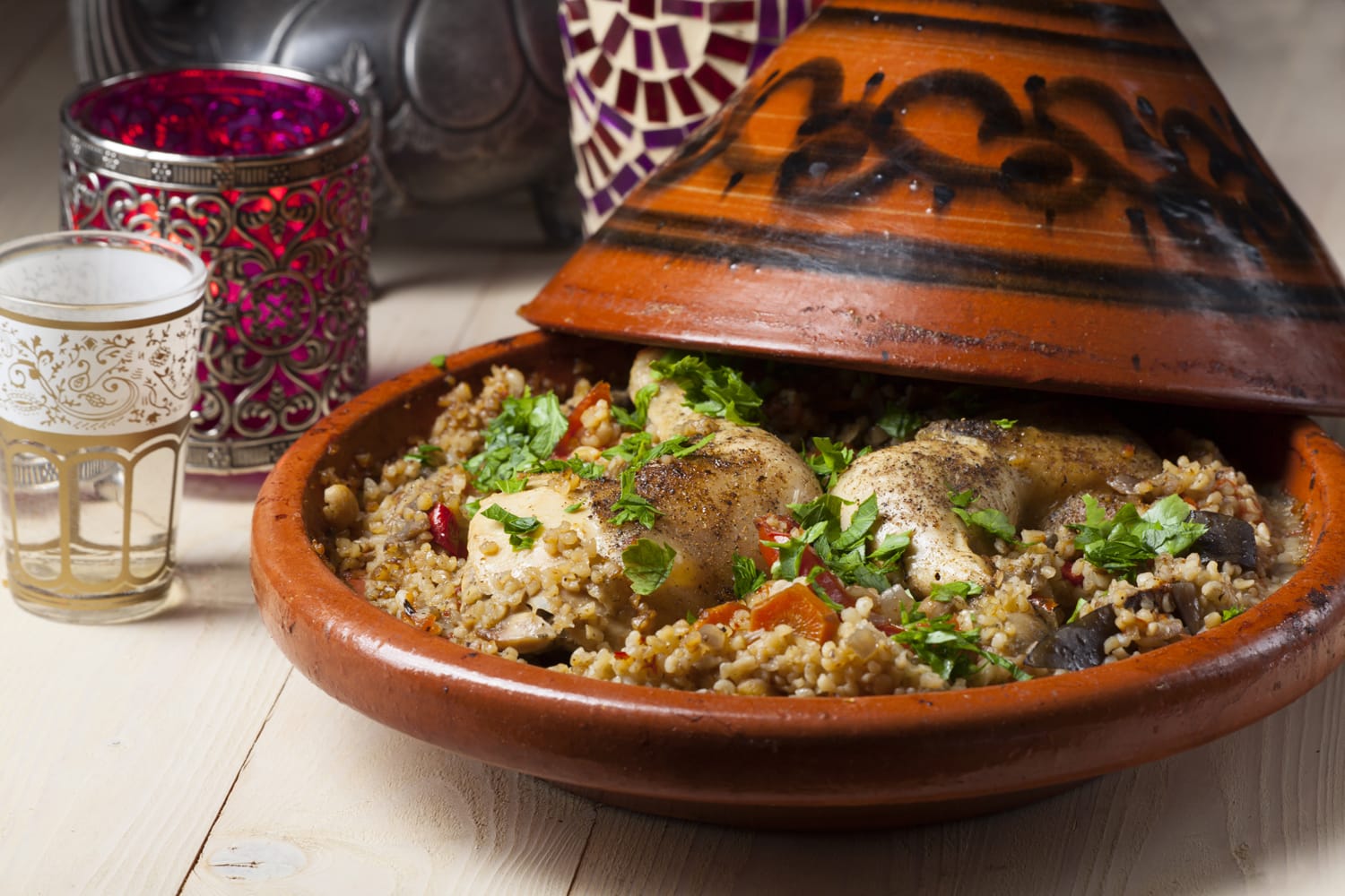 cooked chicken in a tajine