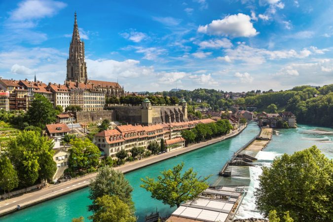 Panoramic view of Bern and Berner Munster cathedral in Switzerland