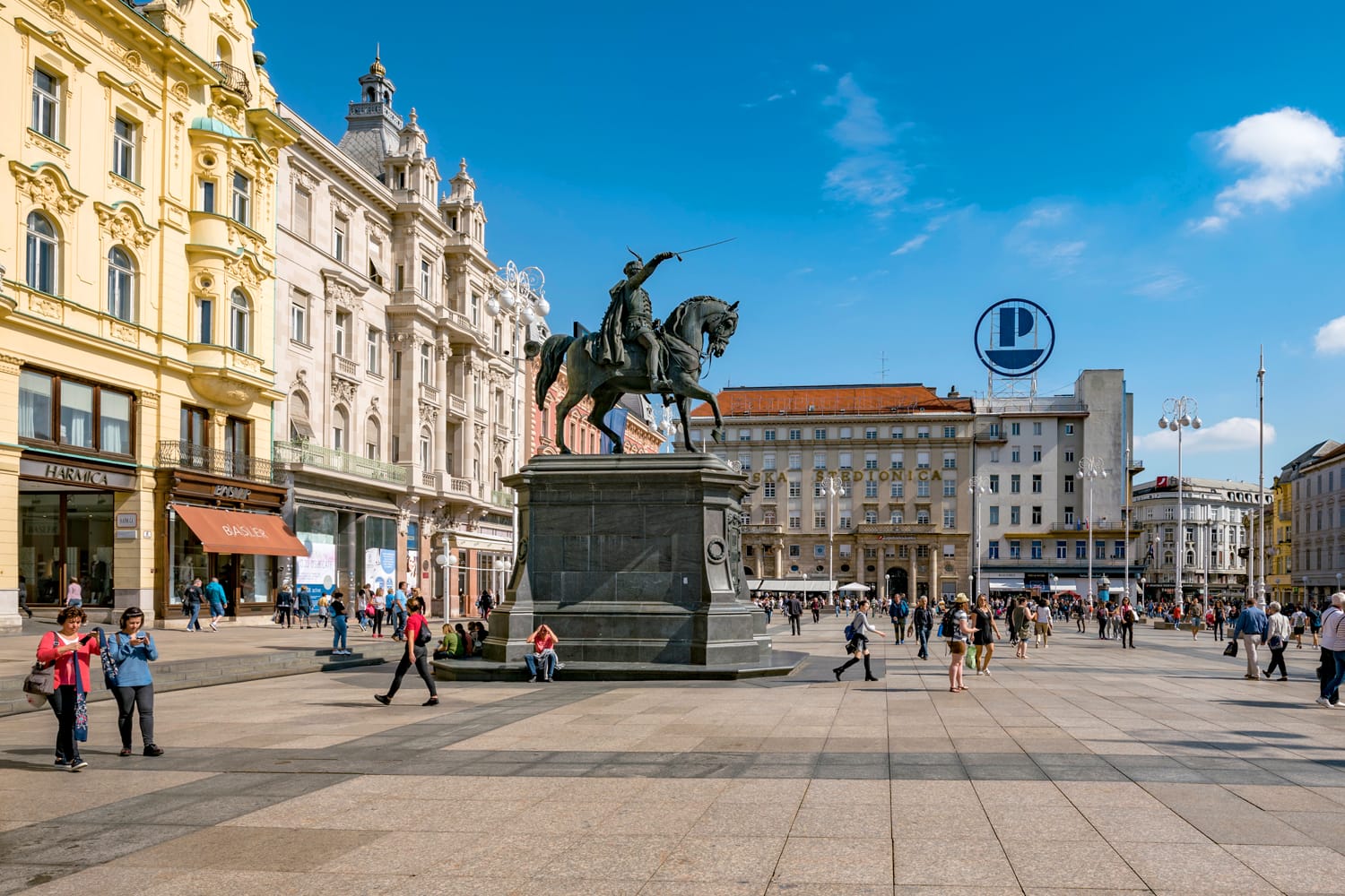 People on Ban Jelacic Square, the central square of Zagreb, Croatia.