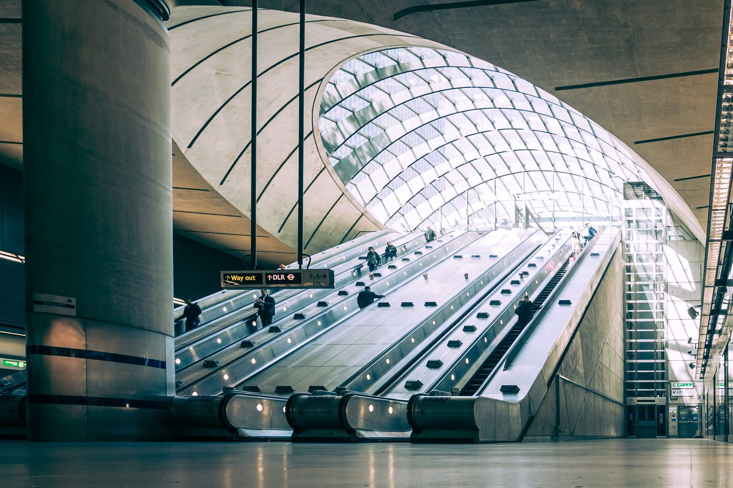 Canary Wharf underground tube station concourse in London, UK