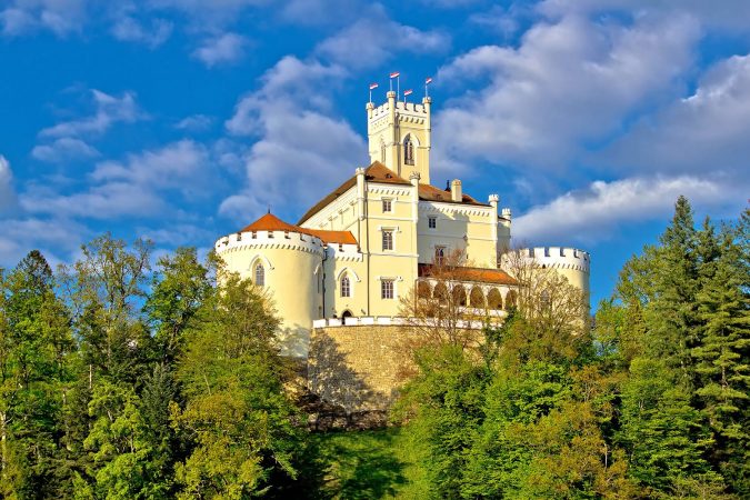 Colorful castle on green hill, Trakoscan, Croatia