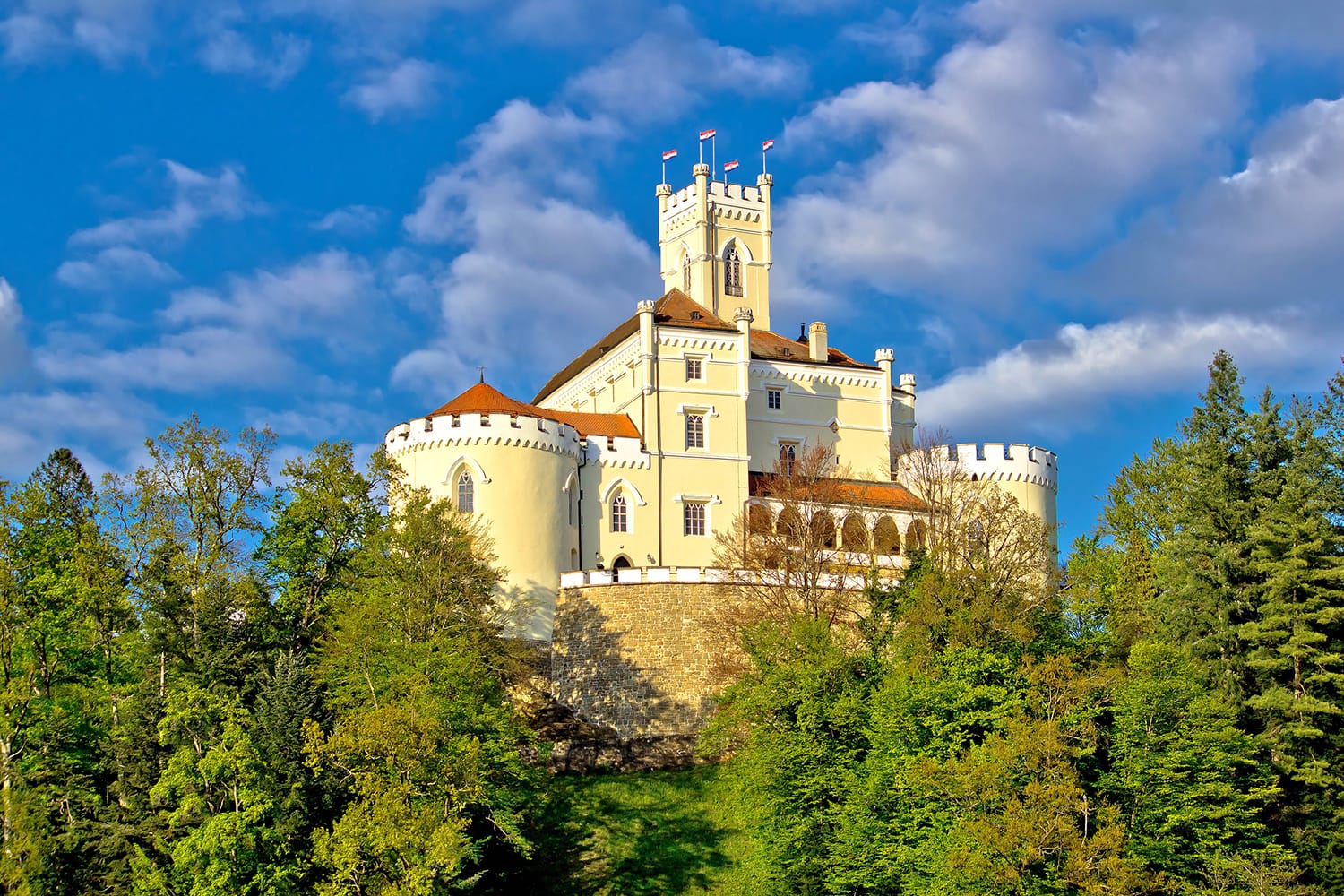 Colorful castle on green hill, Trakoscan, Croatia
