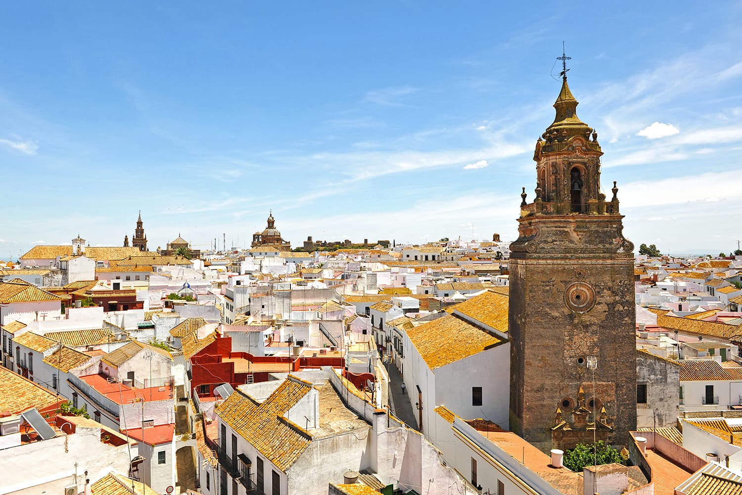 Church of St. Bartholomew (San Bartolomé) and cityscape of Carmona, province of Seville, Andalusia, Spain