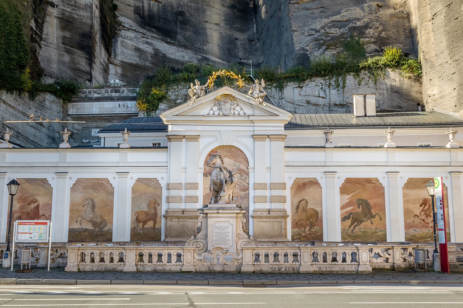 The beautiful historical landmark of famous Horse Pond in Karajan Square, Salzburg