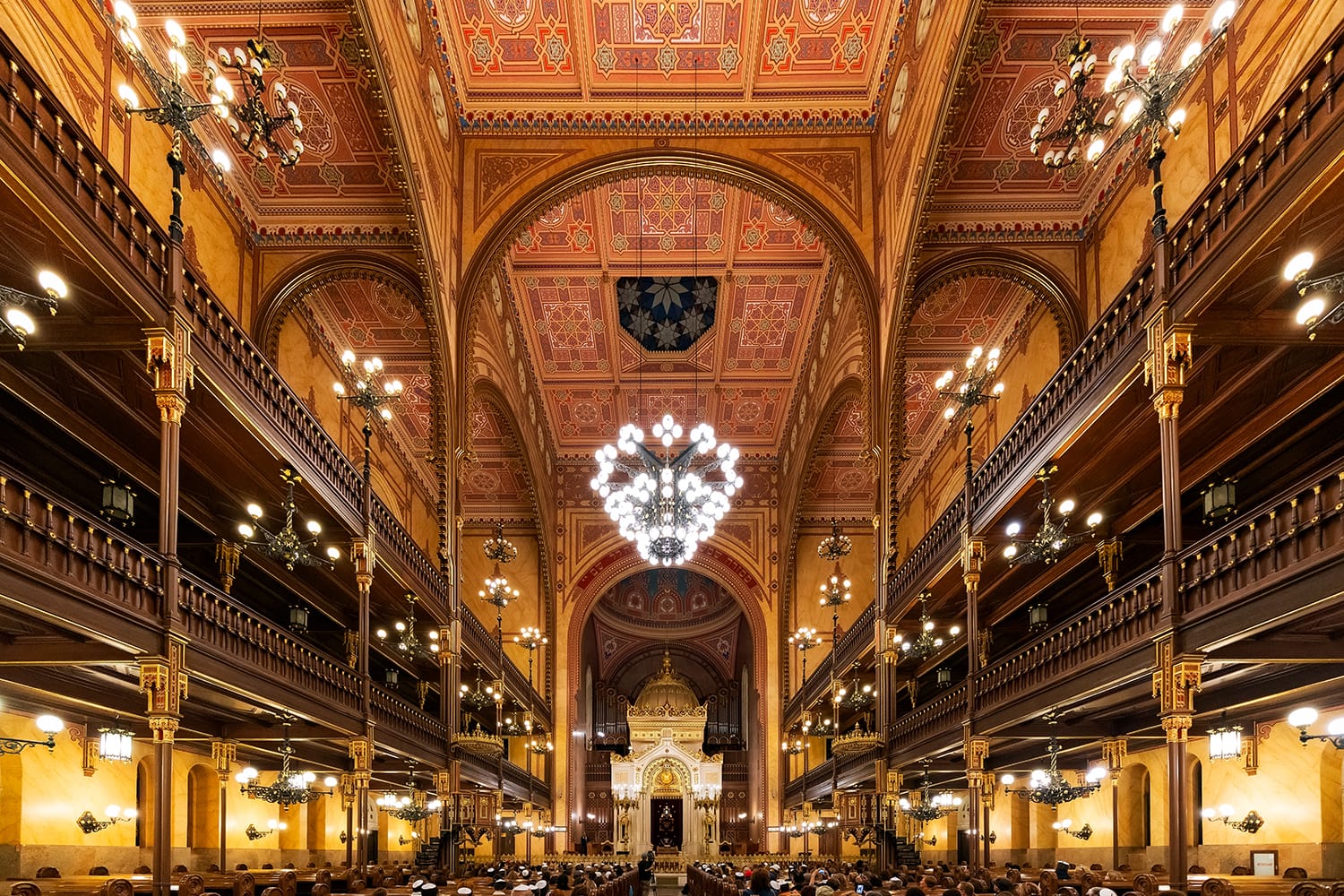 Interior of Dohany Street Synagogue in Budapest, Hungary