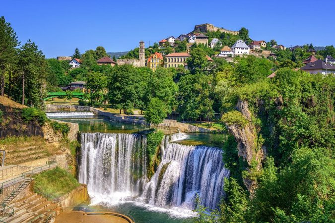 Jajce town in Bosnia and Herzegovina, famous for the beautiful Pliva waterfall