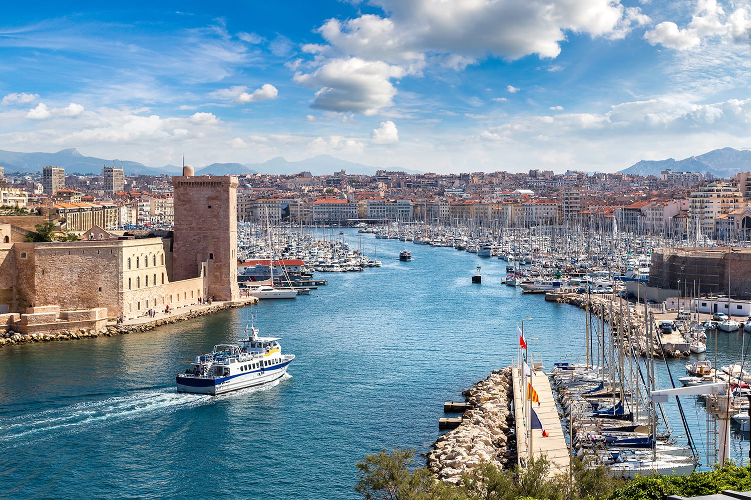 Saint Jean Castle and Cathedral de la Major and the Vieux port in Marseille, France