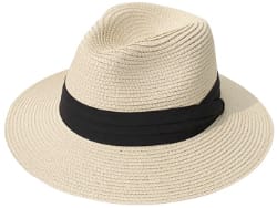 Lanzom Women Wide Brim Straw Fedora Beach Sun Hat