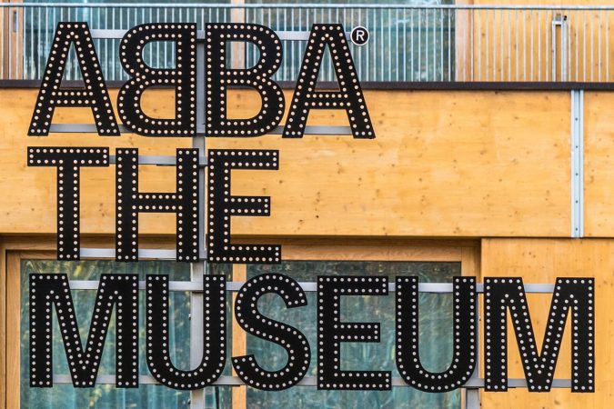 ABBA the Museum sign at entrance in Stockholm, Sweden