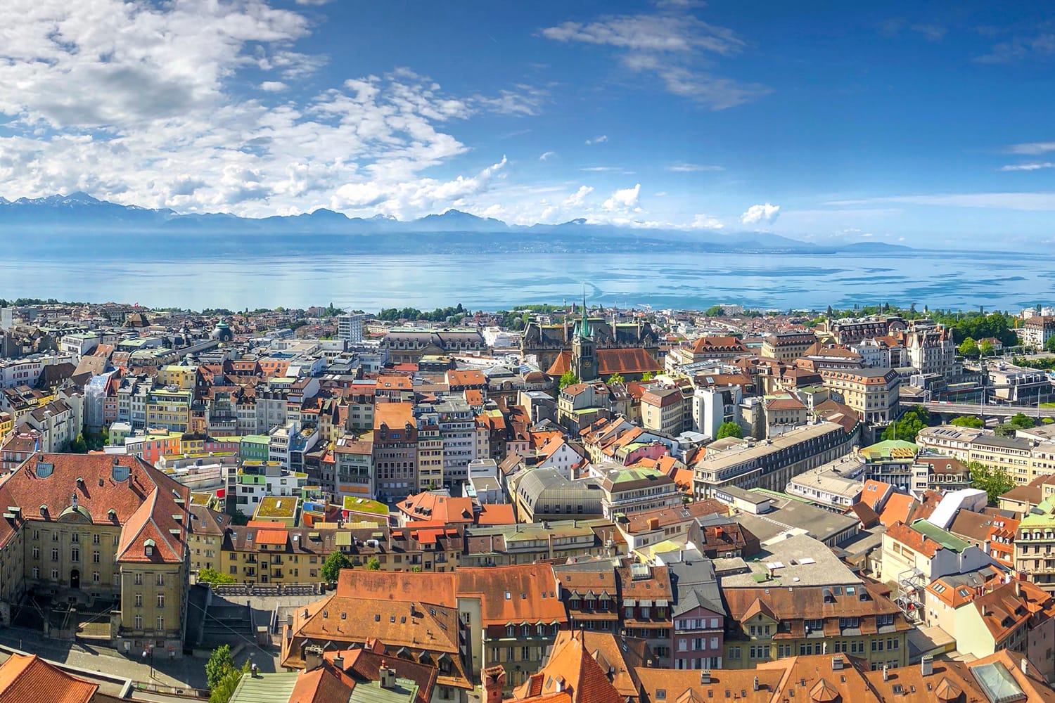 Aerial view of Lausanne, Lake Geneva, Switzerland