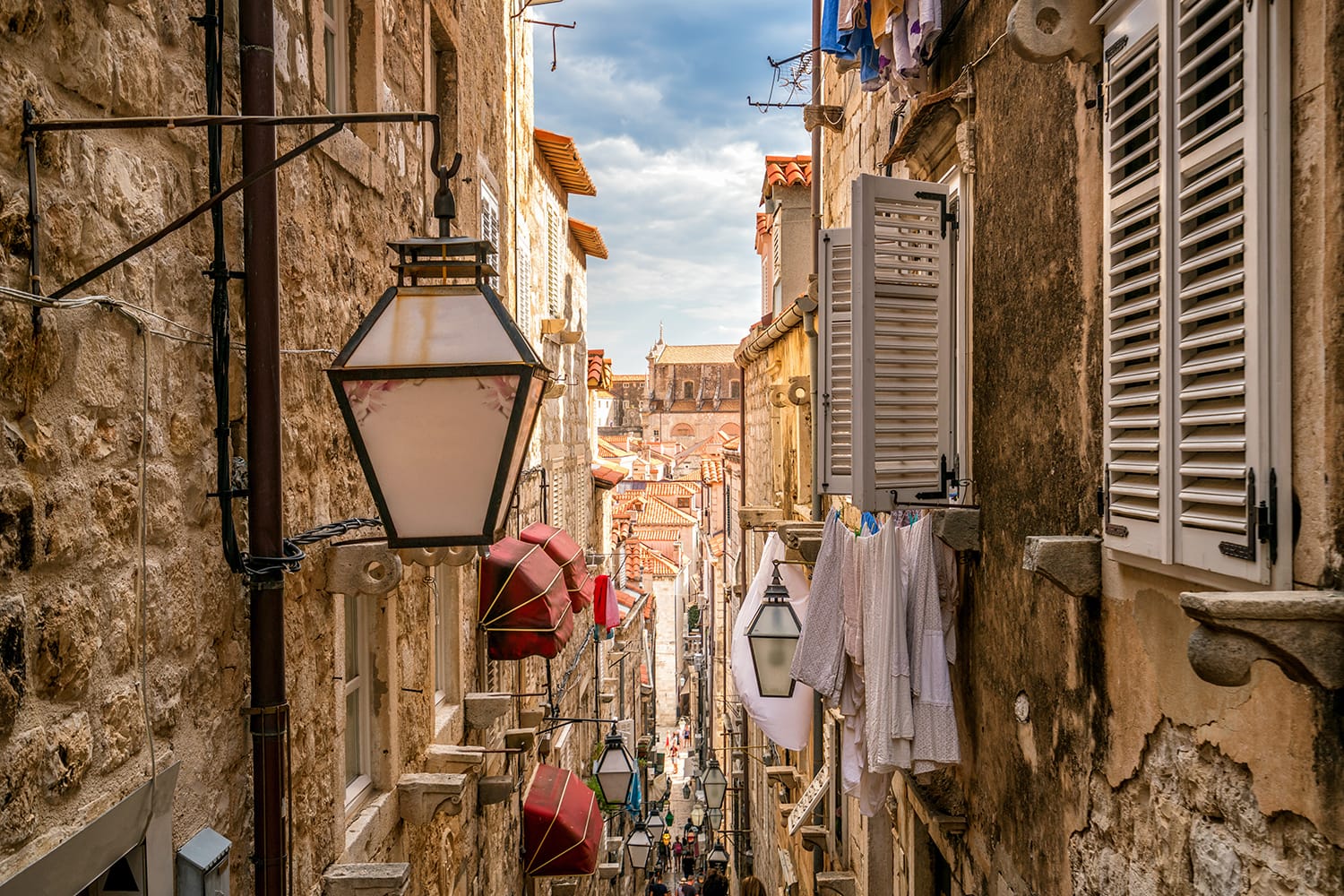 Famous narrow alley of Dubrovnik old town in Croatia
