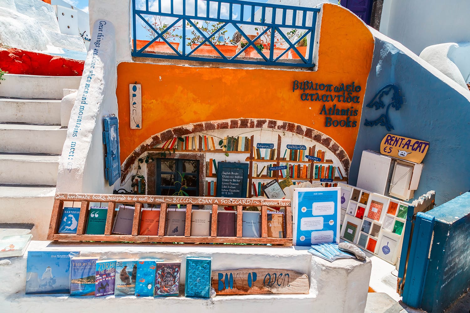 Bookstore Atlantis Books in the village of Oia at the Island Santorini, Greece