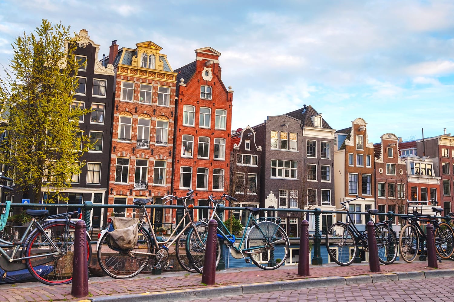 Bicycles parked on a bridge in Amsterdam, the Netherlands