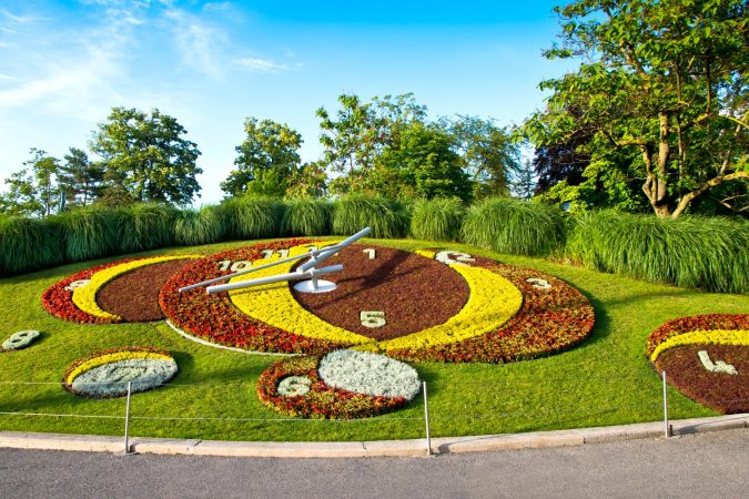 Famous flower clock in Geneva, Switzerland