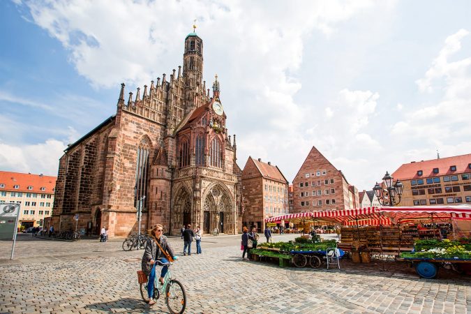 Hauptmarkt, the central square and Frauenkirche church of Nuremberg, Bavaria, Germany