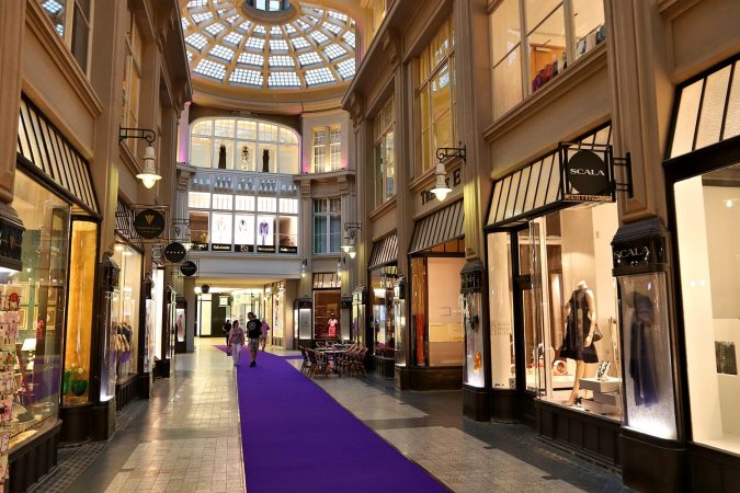 People visit Madler Passage old shopping arcade in Leipzig, Germany