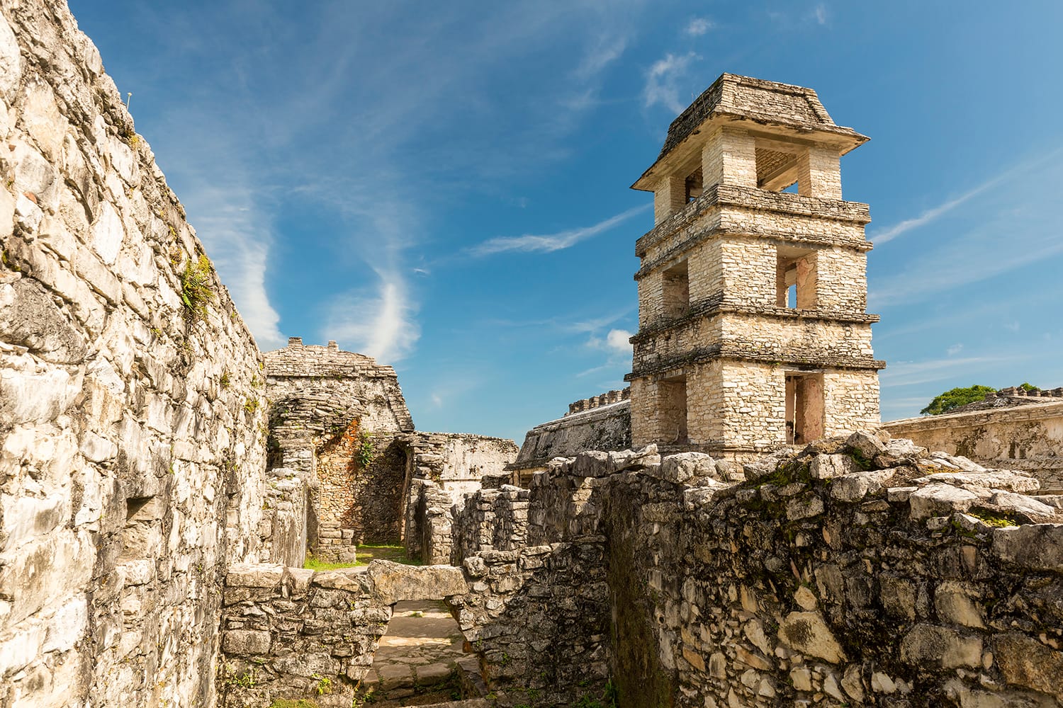 The Palace, one of the Mayan buiding ruins in Palenque, Mexico