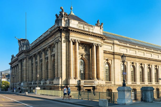 People at North West facade of Museum of Art and History in Geneva city center, Switzerland