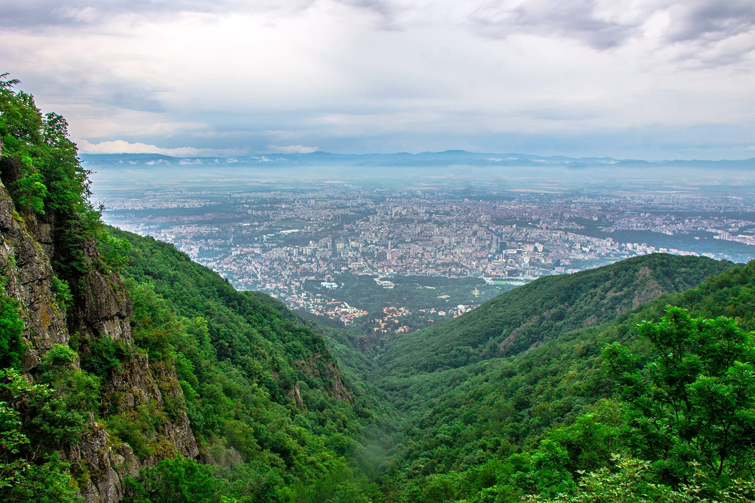 Panoramic view of Sofia, Bulgaria from a mountain