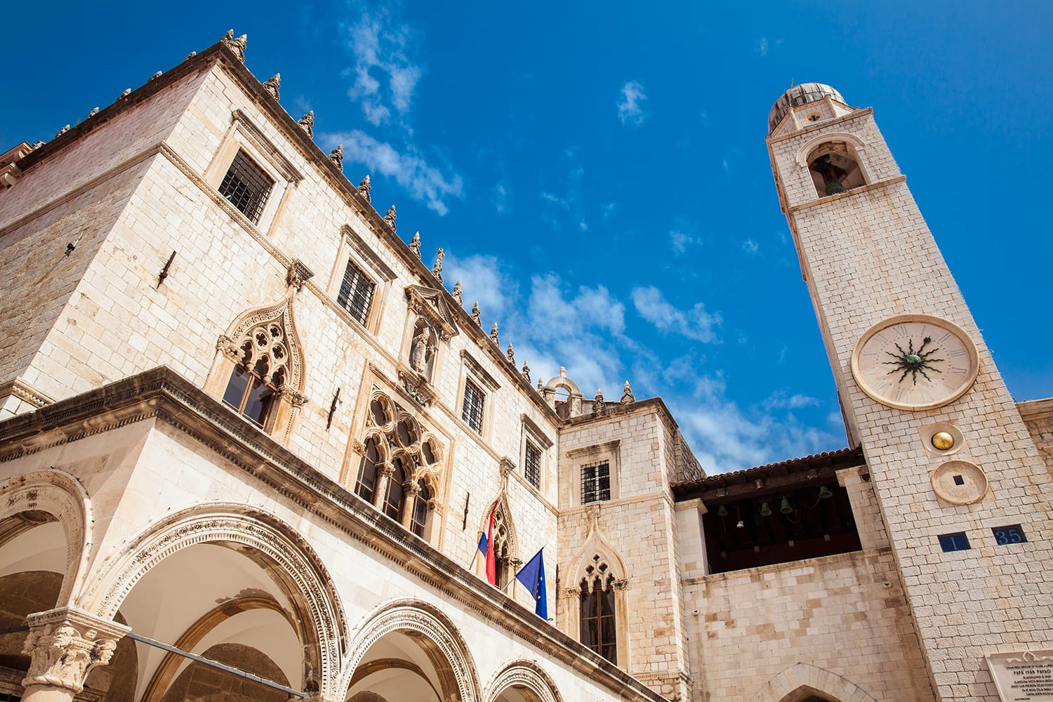 Sponza Palace and clock tower at the Old Town in Dubrovnik, Croatia