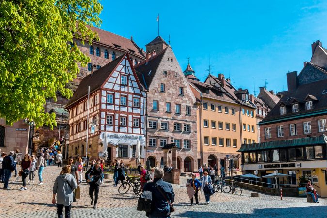 Tourists on the Tiergarten square in Nurnberg, Germany