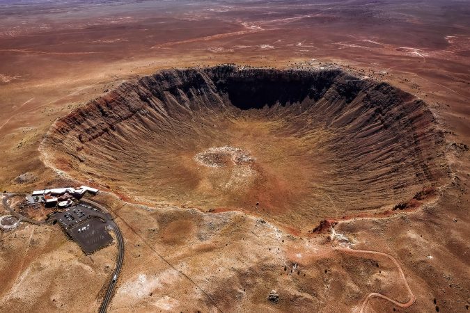 Aerial view of the Meteor Crater Natural Landmark in Arizona