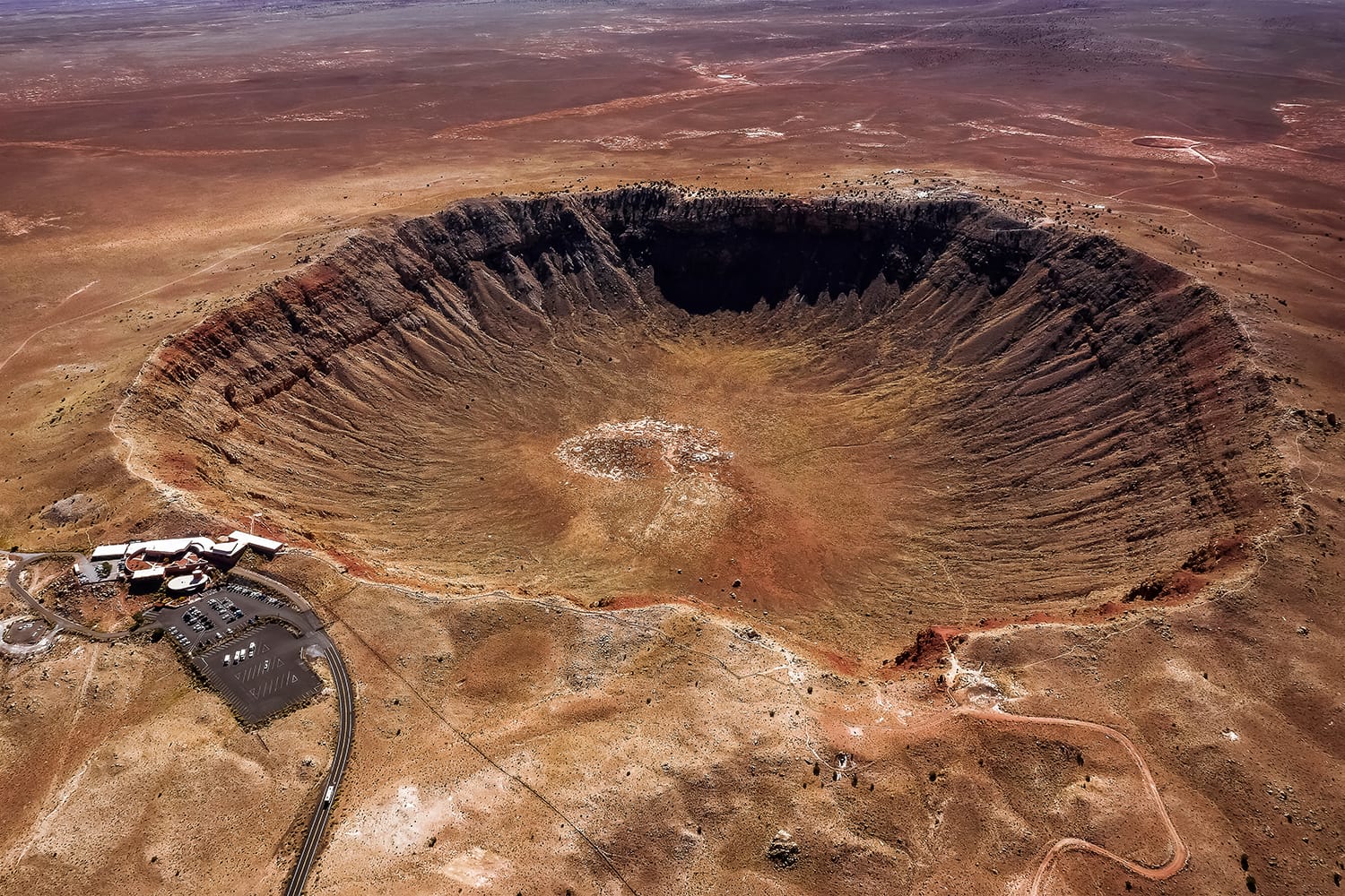 Aerial view of the Meteor Crater Natural Landmark in Arizona