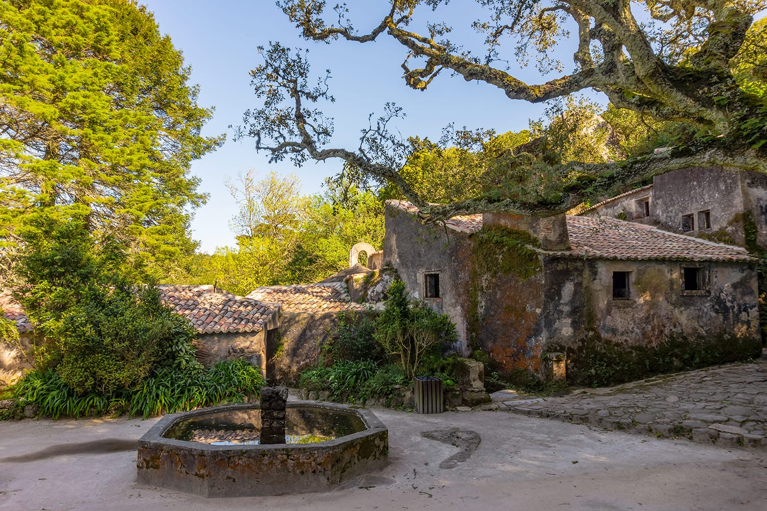 Medieval cloister of the Convento dos Capuchos or Capuchin monastery in Sintra, Portugal