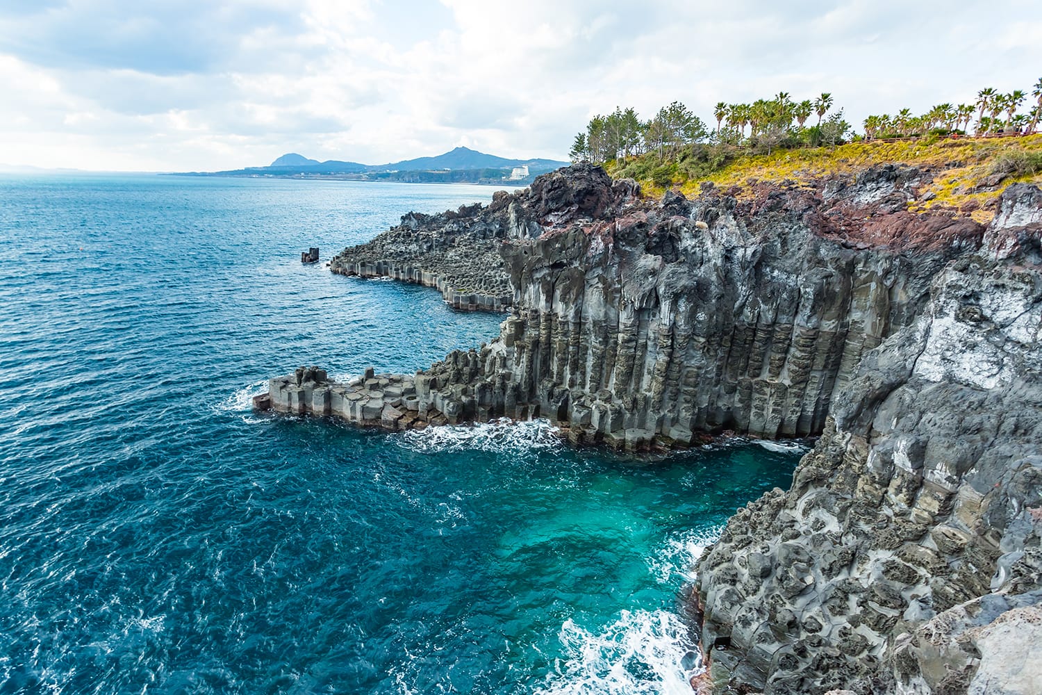 Jungmun Daepo Coast Jusangjeolli Cliff in Jeju island, South Korea.