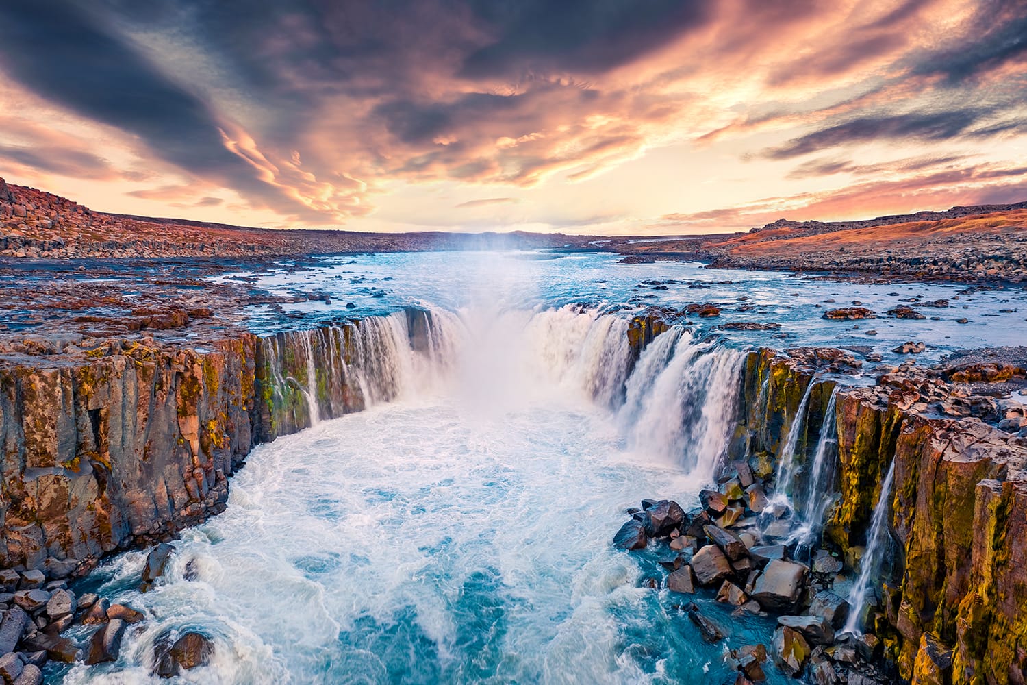 Sunrise over Selfoss Waterfall in Iceland