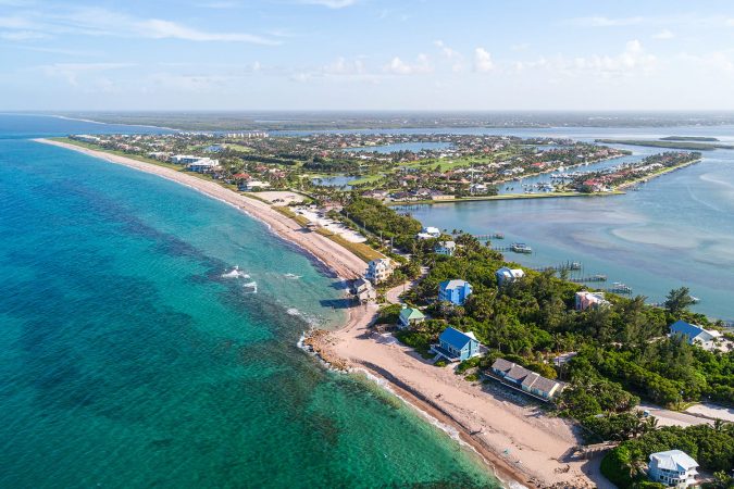 Aerial view of Bathtub Reef Beach in Stuart, Florida