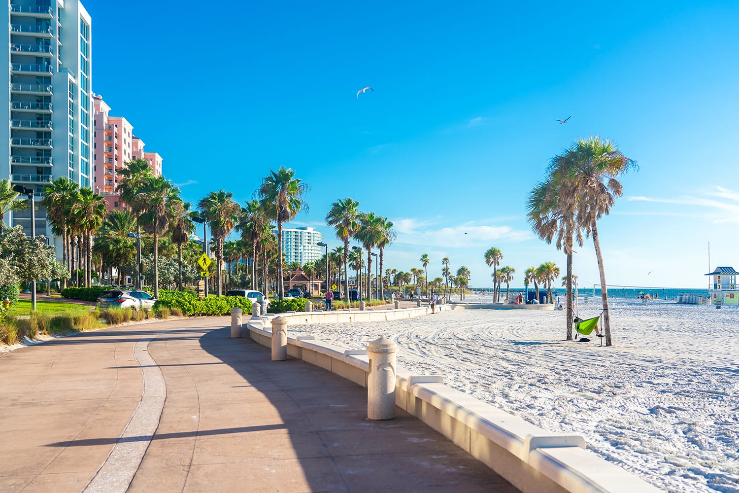 Clearwater beach with beautiful white sand in Florida USA
