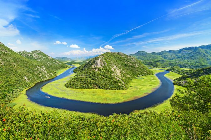 Canyon of Rijeka Crnojevica river near the Skadar lake coast in Montenegro