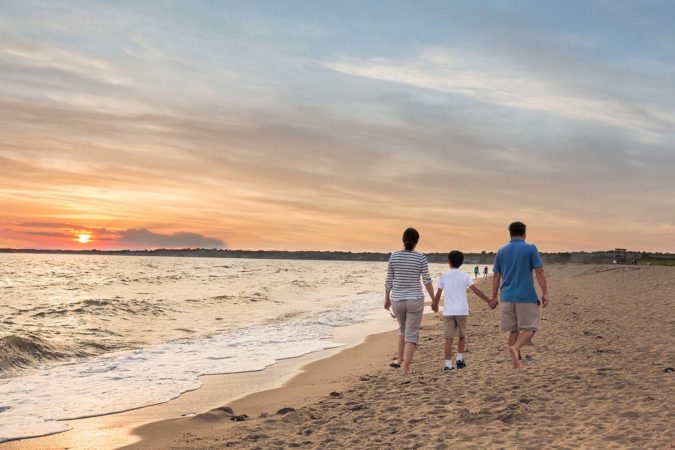 Family at Hammonasset Beach State Park in Connecticut, USA