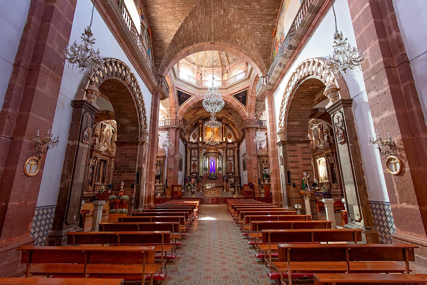 Interiors of Parroquia De San Miguel Arcangel cathedral in historic city center of San Miguel De Allende, Mexico