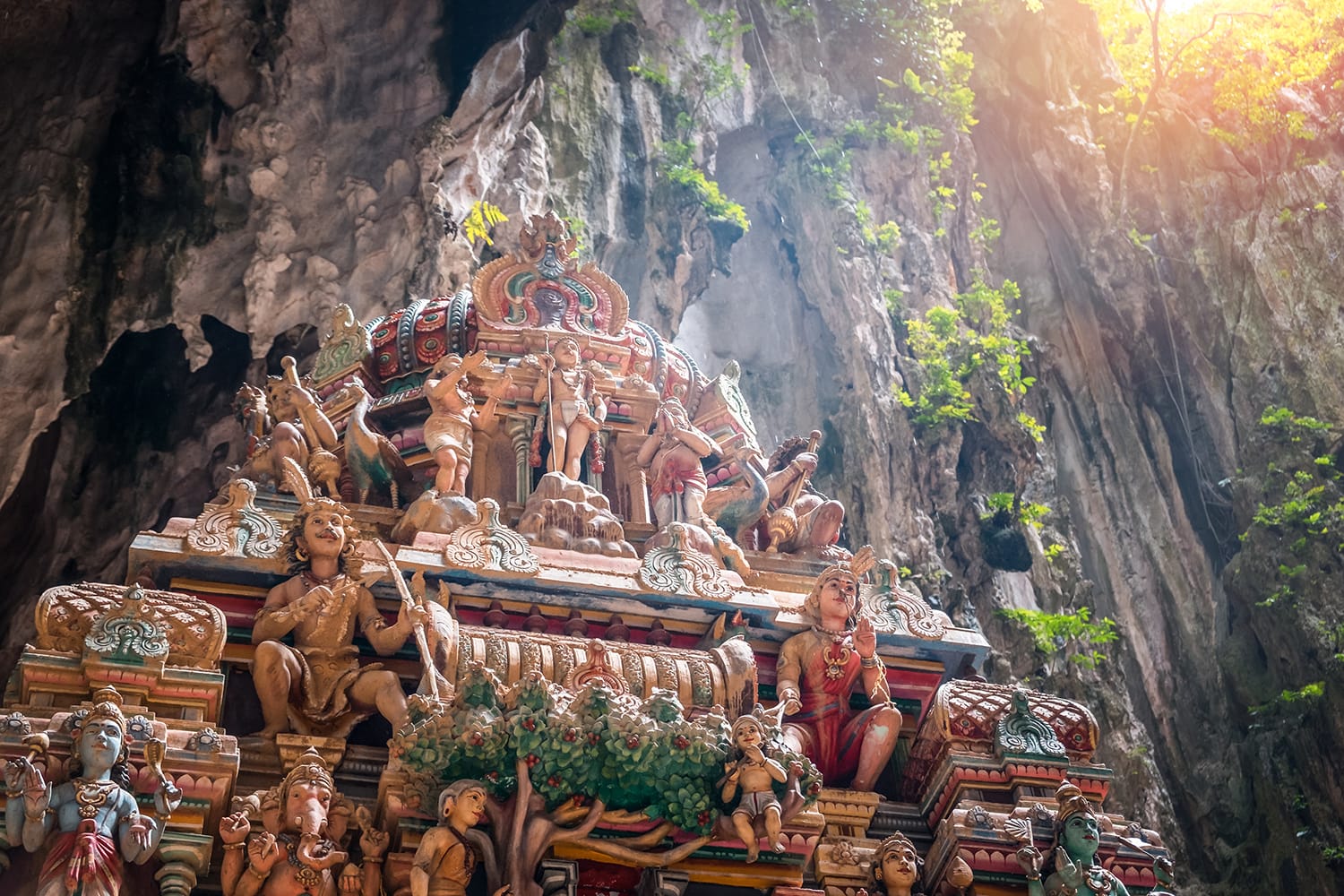Stunning view on the roof of hindu temple in Batu cave, Malaysia.