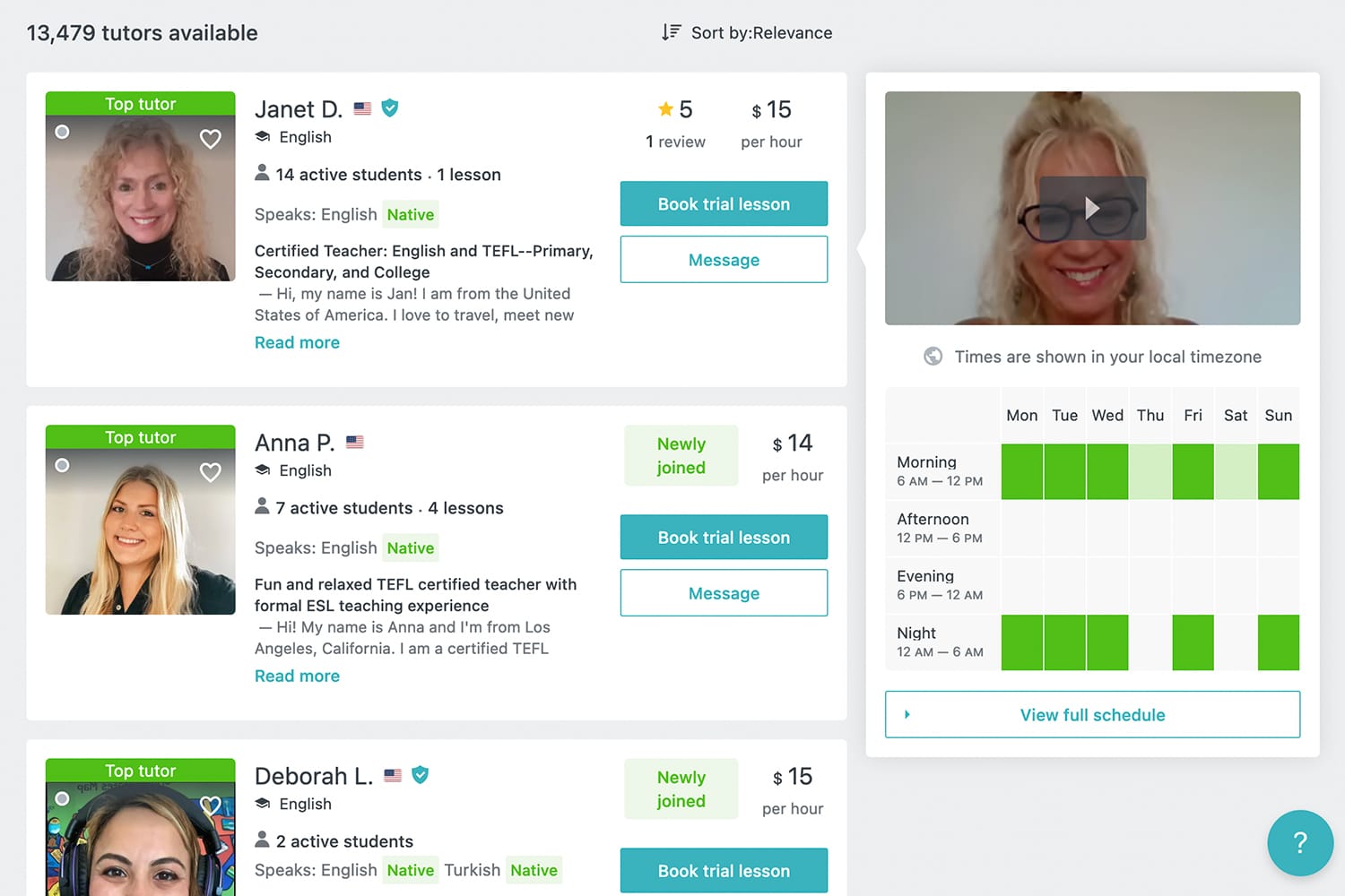 screenshot of preply website find tutor