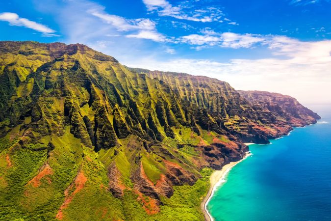 Aerial landscape view of spectacular Na Pali coast, Kauai, Hawaii, USA