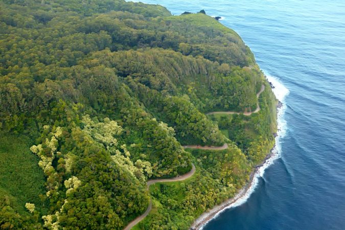 Aerial view of the Road to Hana in Maui, Hawaii