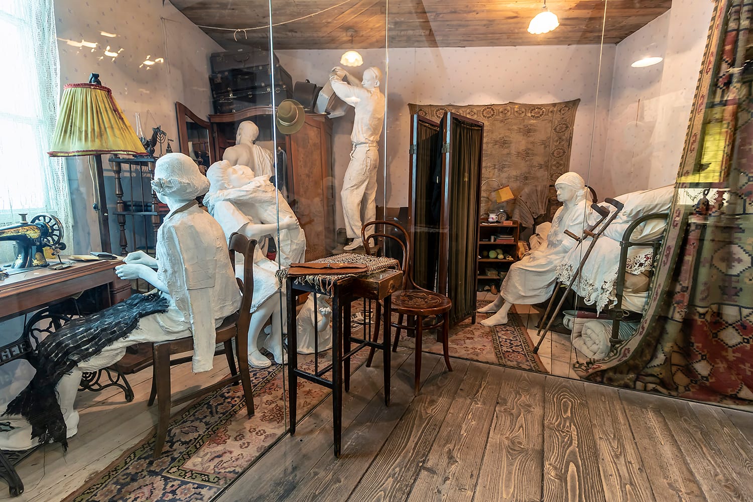 Representation of live style of Jewish people in ghettos in German-occupied Poland. Inside Oskar Schindler's Enamel factory museum in Krakow, Poland