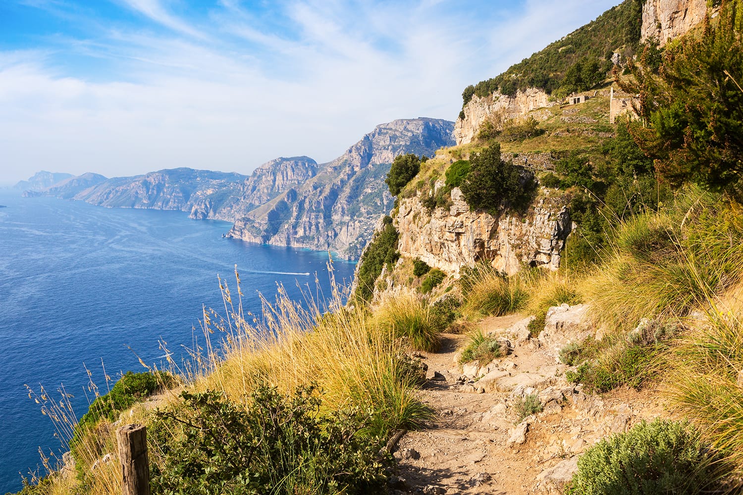 The hiking trail Sentiero degli Dei ( Path of the Gods) along the Amalfi Coast from Agerola to Nocelle, Province of Salerno, Campania, Italy.
