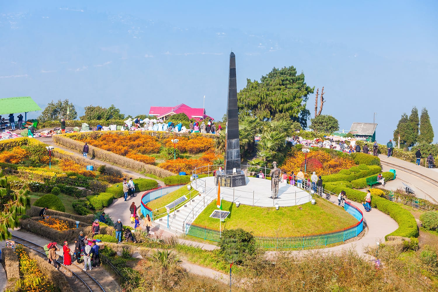 The Batasia Loop railway n Darjeeling, India.